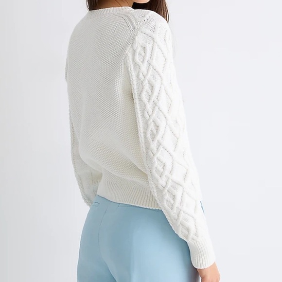 J. crew Cable knit chunky crew neck cotton sweater with crystals ivory fall - Picture 2 of 4